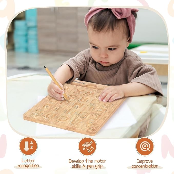 Asweets Montessori Wooden Alphabet Tracing Board, Wood Letter Practicing Board,Double-Sided Boards for Toddlers and Preschool Gifts for Kids(2 Piece)