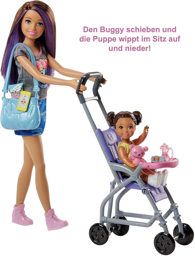 Barbie Skipper Babysitters Inc 2 Dolls & Accessories, Set with Brunette Skipper Doll, Small Doll & Bouncy Stroller (Amazon Exclusive)