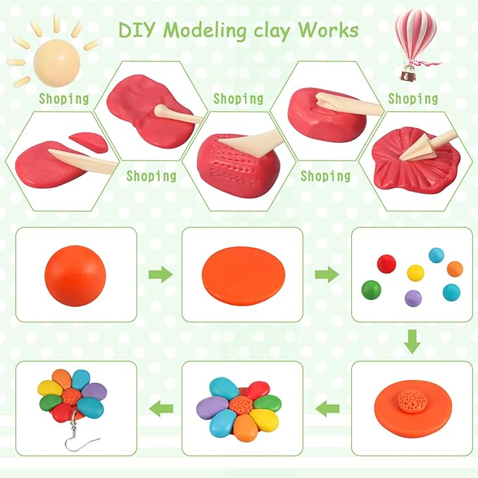 CiaraQ Polymer Clay-Oven Baked Modeling Clay with Sculpting Tools, 24 Colors, 1.2 lbs, Great for Children and Artists.