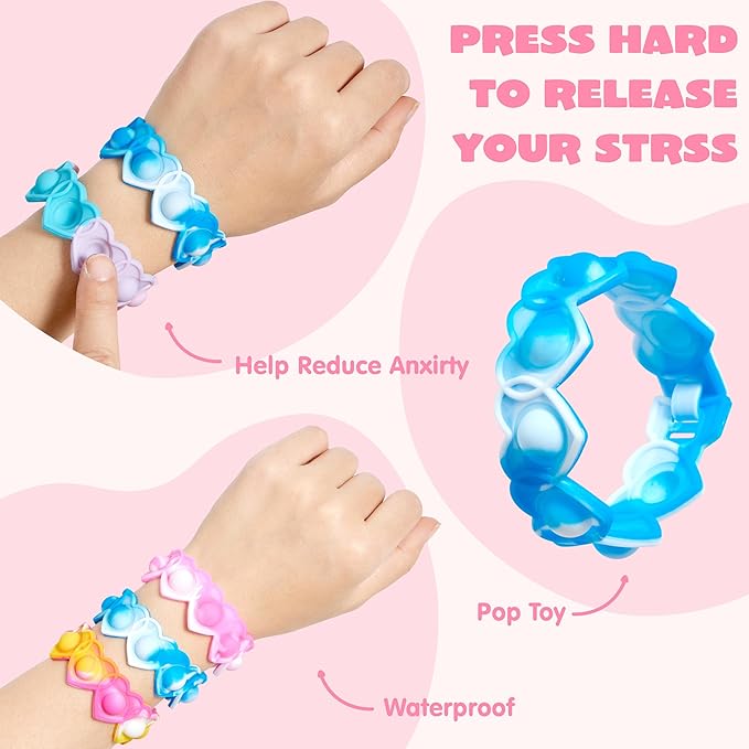 JOYIN 28 PCS Valentines Day Gifts for Kids, Valentines Cards with Heart Pop Bubble Bracelets, Stress Relief Fidget Toys for Girls Boys Toddler Valentines Classroom School Exchange Gifts Party Favor