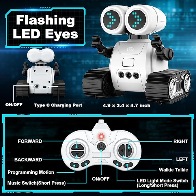 Hamourd Robot Toys for 3 Years Old Boys Girls- Robots with Walkie-Talkie Function, Gesture Sensing, Flexible Head & Arms, Programming Motion, Dance Moves, Music, and Shining LED Eyes, Kids Toys Gifts