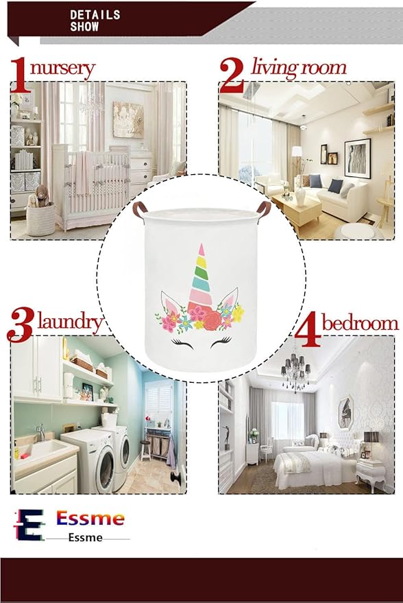 Essme Kids Laundry Basket,Unicorn Hamper Collapsible Waterproof Storage Bin for Girls,Gift Baskets(Cute Unicorn)
