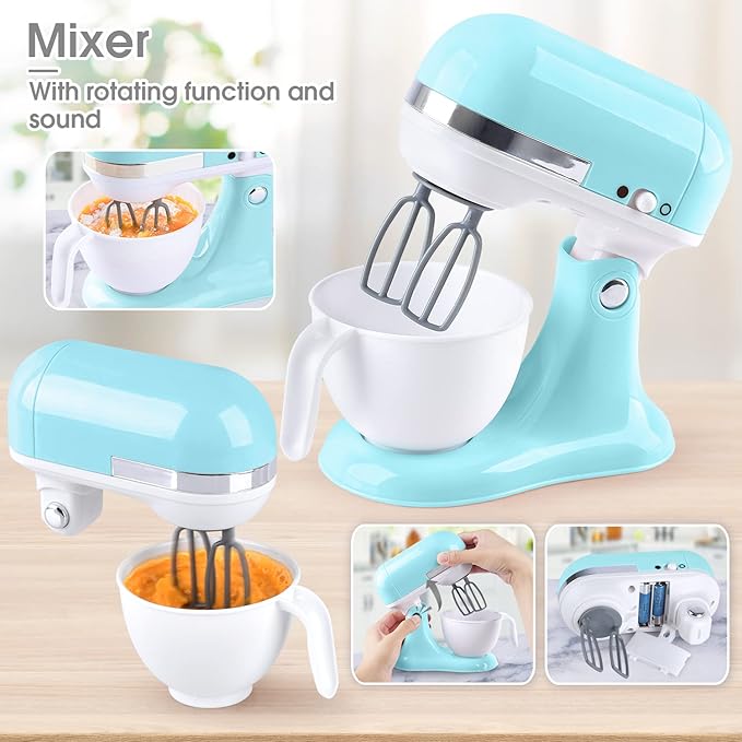 Kitchen Appliances Toys, Kids Play Kitchen Accessories Set, Pretend Kitchen Toys for Kids Ages 4-8, Coffee Maker, Mixer, Toaster with Realistic Lights & Sounds, Gift for Girls Ages 3+