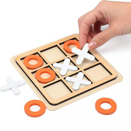 Wooden Board Tic Tac Toe Game XO Table Toy Classical Family Children Puzzle Game Educational Toys, Random Color