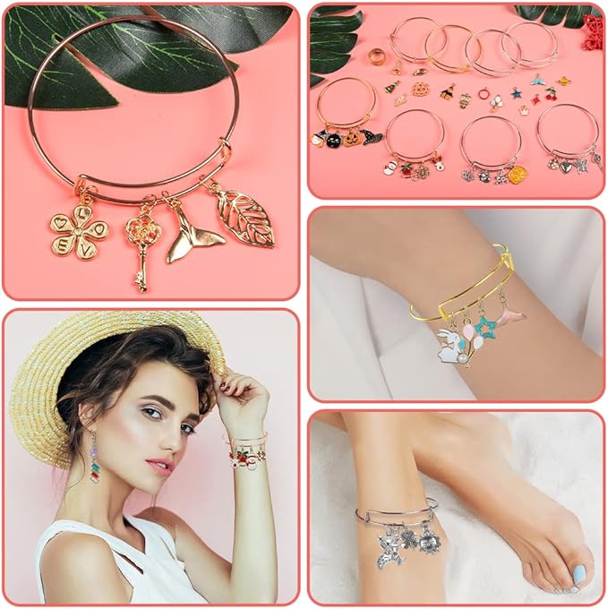 Sofier Bangles Bracelet Making Kit DIY Jewelry Making Kit and Supplies Expandable Charm Bracelets Gift Box Toy Art Craft Gift for Girl Teen Women Adult Halloween Christmas Party