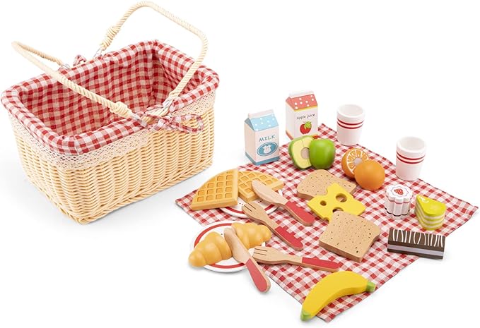 New Classic Toys Picnic Set - Pretend Play Toy for Kids Cooking Simulation Educational Toys and Color Perception Toy for Preschool Age Toddlers Boys Girls