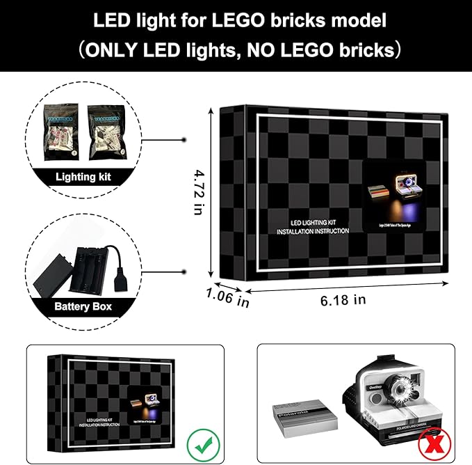Vaodest LED Light for Lego 21345 Ideas Polaroid OneStep SX-70 Camera Set,Design and Configuration Compatible with Model 21345 (LED Light Only, Not Building Block Kit)