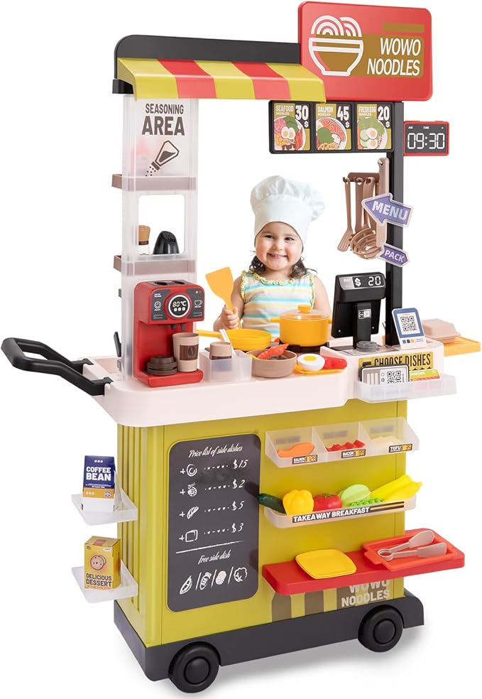 Kids Kitchen Play Set,Interactive Kids Kitchen Play Set with 88Pcs of Kitchen Toys,Realistic Sound Effects,and Simulated Functionality - Suitable for Toddlers (Yellow Kitchen Play Set)