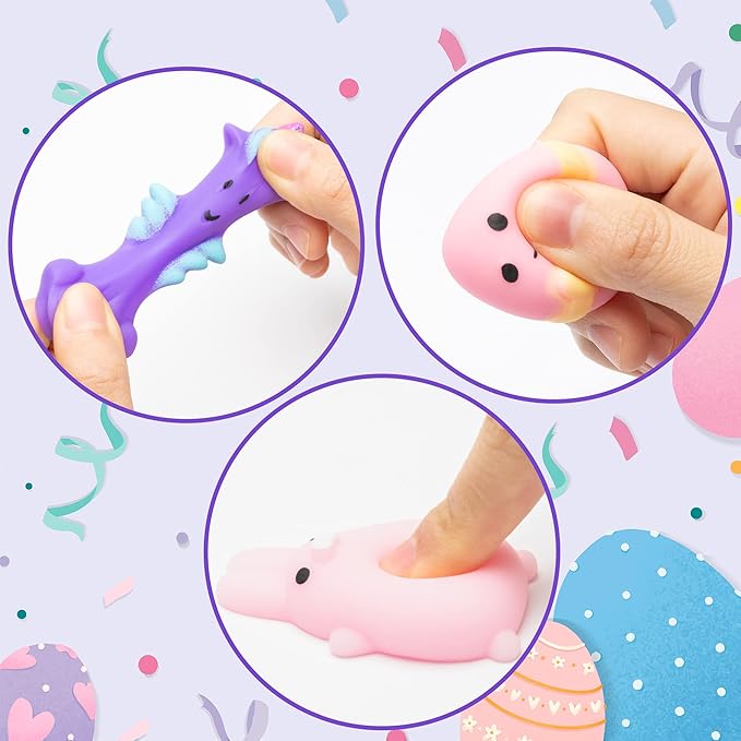 WATINC 30Pcs Easter Mochi Squeeze Toys for Easter Party Favor, Soft Kawaii Easter Bunny Chick Colorful Fruit Rabbit Stress Relief Hand Toys Fidget Toy, Birthday Gift for Kids, Easter Party Supplies