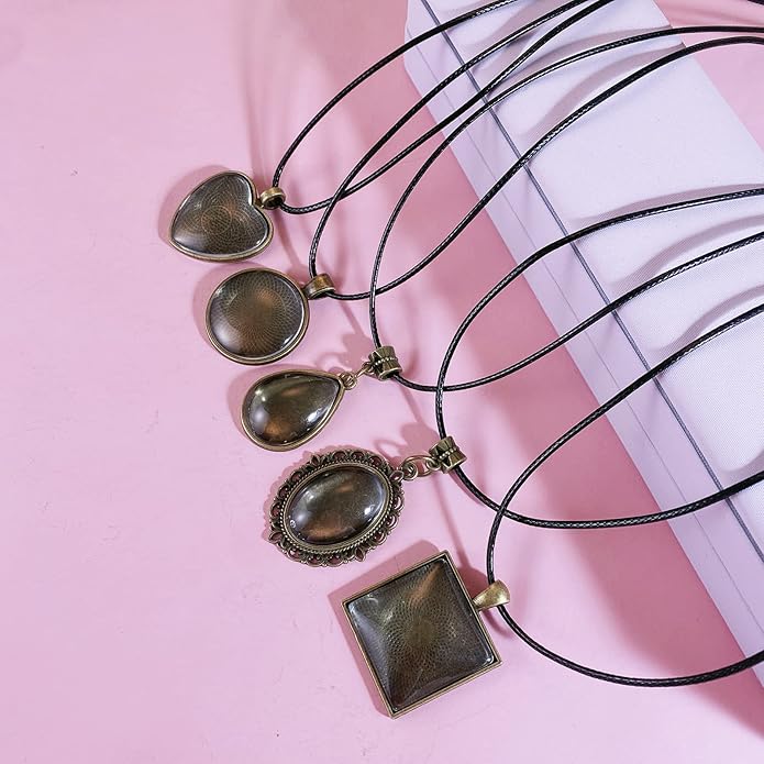 Bezel Pendant Trays Gold and Sliver, Rhinestone Bezel Pendants Trays for DIY Jewelry Craft Making, Picture Necklace Pendant Trays with Clear Glass Cabochons and Chains