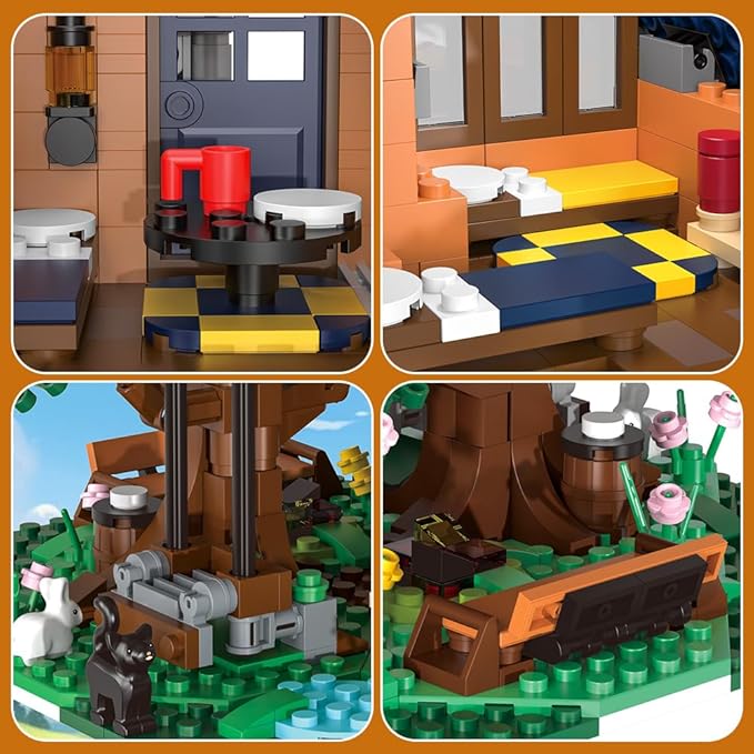 Tree Building House Set with LED,Street View Tree Building Blocks Toy, Gift for Adult,Boys Girls Age 14+,Mini Brick 1020pcs (Not Compatible with Lego)