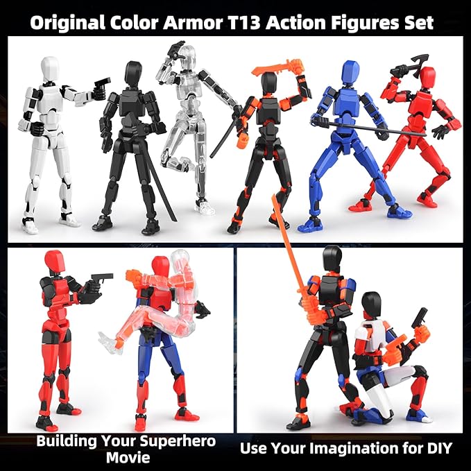 6Pack Titan T13 Action Figures Set - Lucky Spider T13 Action Figure 3D Printed Robot Figures Titan 13 Action Figures for Modeling Collector Birthday Gift for Kid 3-8 Year(Requires Assembly)