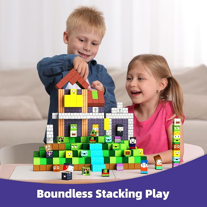 GobiDex 100PCS Magnetic Blocks Game-Based Kid Building Toys for Boys Girls 3+, Build MagWonder World with Zomblock Magnets Cubes, Upgraded STEM Game Sensory Gift for Easter Birthday