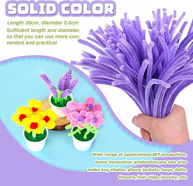TOAOB 100pcs Pipe Cleaners Light Purple Pipe Cleaners Chenille Stems 6mm x 12 Inch Pipe Cleaners Craft Supplies for Art DIY Crafts Decorations