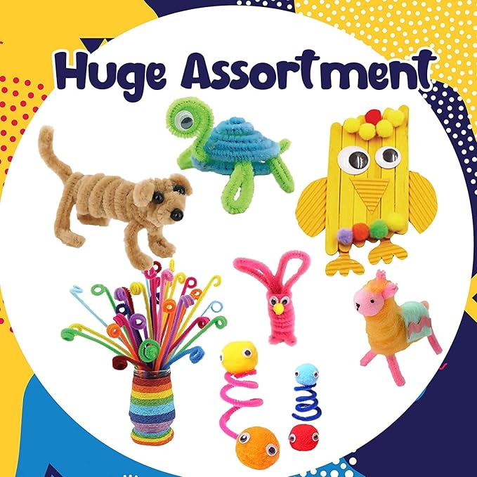 FUNZBO Arts and Crafts Supplies for Kids -Toddler Crafts Kits with Glue Stick Pipe Cleaners Construction Paper Pom Poms Googly Eyes, Crafts for Kids Ages 4-8, Birathday Gifts for Girls
