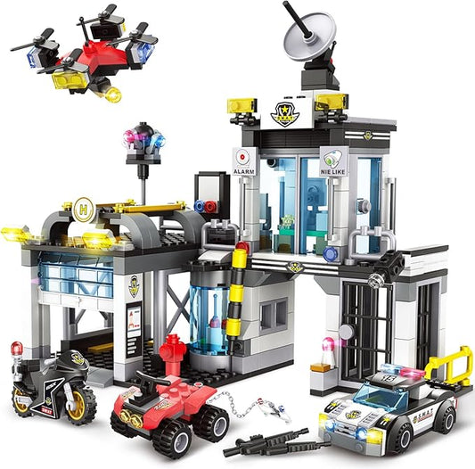 City Police Station Building Set, Compatible with Lego Police, 564PCS City Police Sets with Police Car, Motorcycle, Trailer and Drone, Compatible with Lego Police Kits, Gift for Boys 6-12