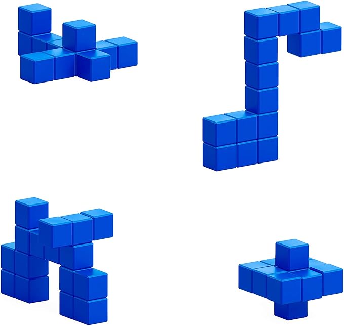 PIXIO-16 Blue Color Series Magnetic Blocks Building Set 16pcs with Free App, Stress Relief Building Blocks, Magnets for Kids, Pixel Art Desk Toy, Fidget Toys