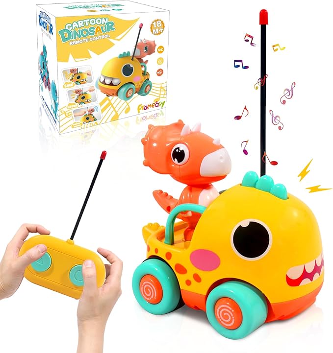 Dinosaur Remote Control Car for Toddler, Cartoon RC Cars with Music & Sound, Kids Toys Age 2 3 4 5, Boys & Girls Christmas Birthday Gift, Dino Car Toys for Boys 3-5 Years Old