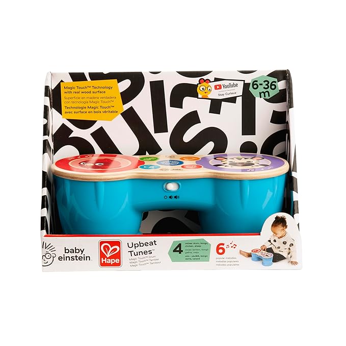 Baby Einstein Upbeat Tunes Magic Touch Wooden Drum Musical Toy, Ages 6 Months +