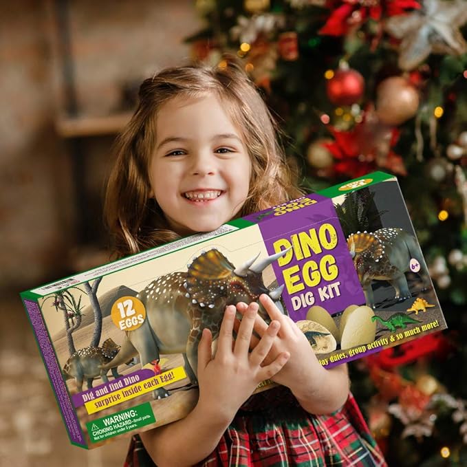 XXTOYS ππ’π§π¨ ππ π ππ’π ππ’π, Dig a Dozen Dinosaur Eggs Excavation Kits with 12 Unique Dinosaur Toys, Dinosaur Dig for Kids, Easter Party Archaeology Paleontology Educational Science STEM Gift