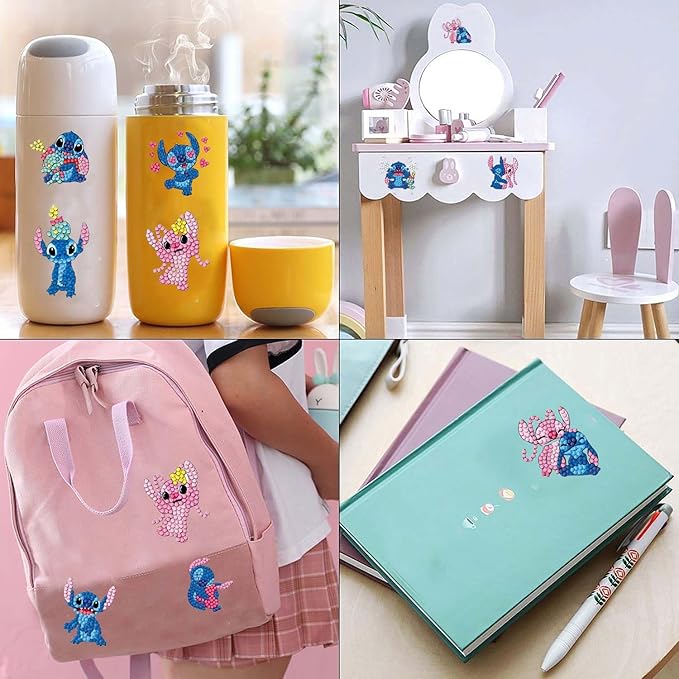 12 Pcs Diamond Art Stickers Kits for Kids, DIY Cartoon Paint by Numbers Diamonds Mosaic Stickers for Kids Arts Diamond Craft Stickers for Kids and Adult Beginners