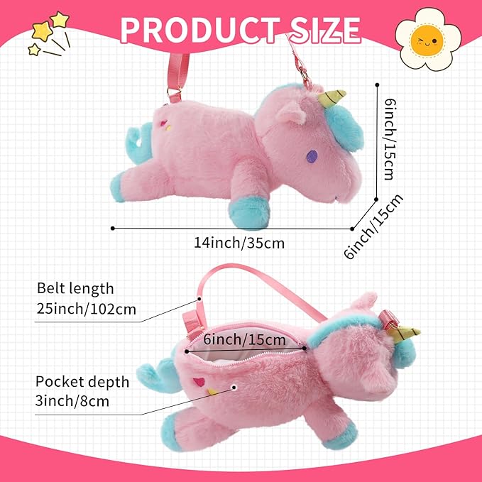 Sew Butiful Unicorn Stuffed Animal Pink Plush Purse, Cute Unicorn Toys for Girls Age 4-6, Crossbody Bag for Kids 3 4 5 6 7 8 9 10 11 12 Years Old Girls Tweens and Teens Birthday