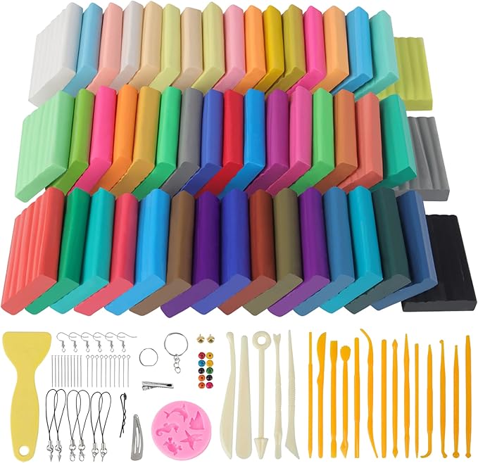 Polymer Clay Sets,50 Colors Modeling Clay for Kids,Oven Bake Clay DIY Mold Clay with Sculpting Tools and Accessories,for Kids Adult and Artist Friendly Holiday Gifts