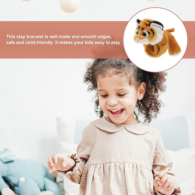 Zerodeko Animal Slap Bracelets, Stuffed Animal Lion Snap Bracelet Jungle Themed Slap Bracelet Animal Plush Toys Gifts Party Favors for Kids Toddler Boys Girls (Yellow)