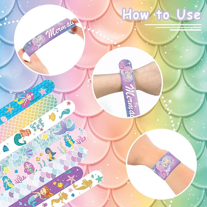 Viicoor Slap Bracelets 48PCS Unicorn Mermaids Snap Bracelet Wrisrtband for Party Favors Basket Bag Filler School Prizes Birthday Exchanging Gifts Bulk (19-Mermaids and Unicorns-48PCS)