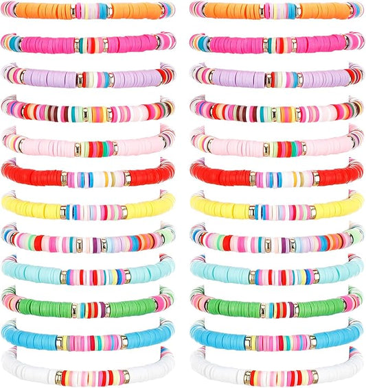 Sureio 24 Pcs Colorful Friendship Bracelets Letter Heart Smile Bracelets Surfer Bracelets Stretch Beaded Bracelet for Women Party Favors(Cute Style)