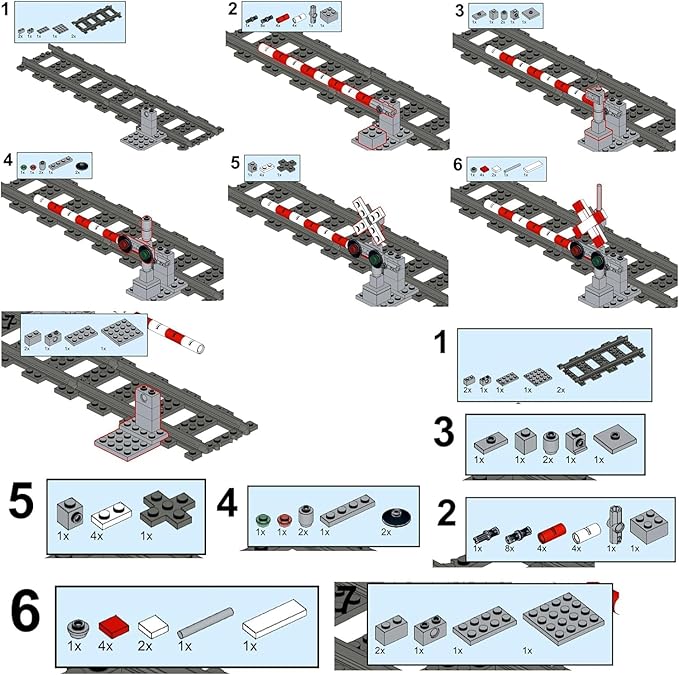 Train Tracks Building Block Set 01, City Train Track Railroad Tracks, Traffic Light Railroad Crossing Building Bricks, Compatible with Lego 853792 Accessory, Kid Gifts for Ages 6+