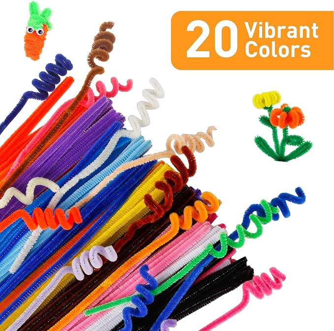 Caydo 200 PCS Thick Pipe Cleaners Craft Supplies Multi-Color Chenille Stems for Art and Craft Projects Creative DIY Decorations (12inch x 6mm)