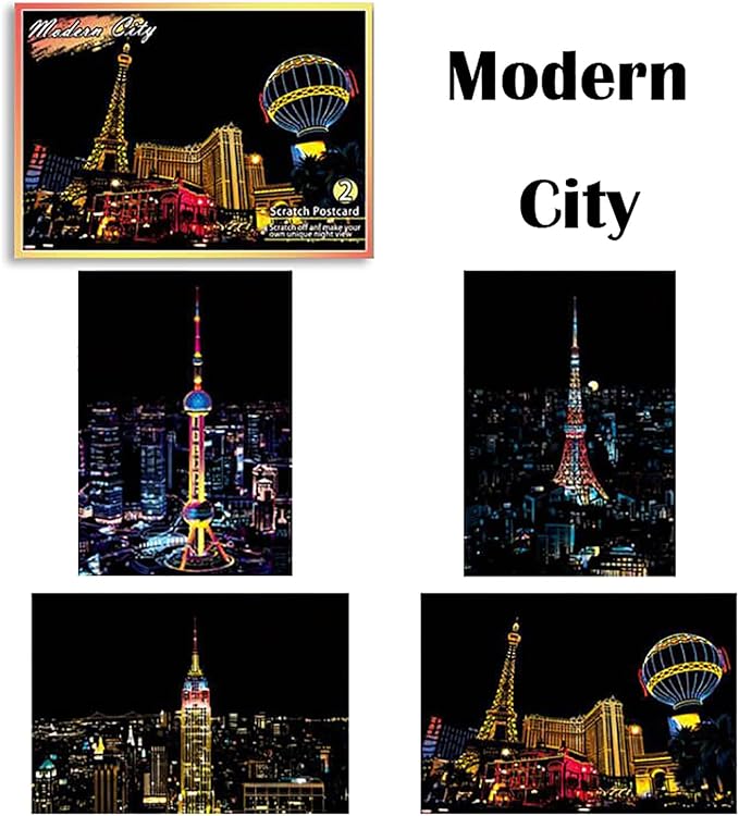Georgie Porgy Scratch Paper Art Set DIY Arts and Crafts Kits for Kids Adults Magic Rainbow Scratch Postcards for Christmas Birthday Gift with Scratching Tools Kit (Classical Ancient Modern City)
