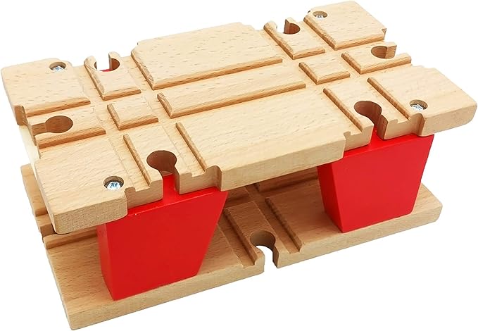 Wooden Train Tracks Accessories Wood Train Tunnel for Railroad Tracks, 2-Level Overpass fits for All Railway Tracks System