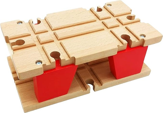 Wooden Train Tracks Accessories Wood Train Tunnel for Railroad Tracks, 2-Level Overpass fits for All Railway Tracks System