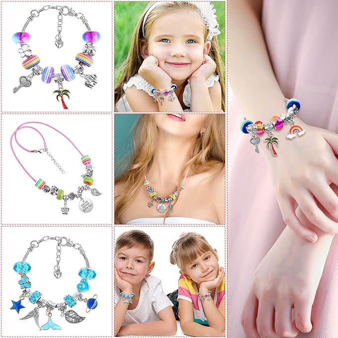Thrilez DIY Bracelet Making Kit for Girls, 97Pcs Charm Bracelets Kit with Beads, Pendant Charms, Bracelets and Necklace String for Bracelets Craft & Necklace Making, Gift Idea for Kids and Girls