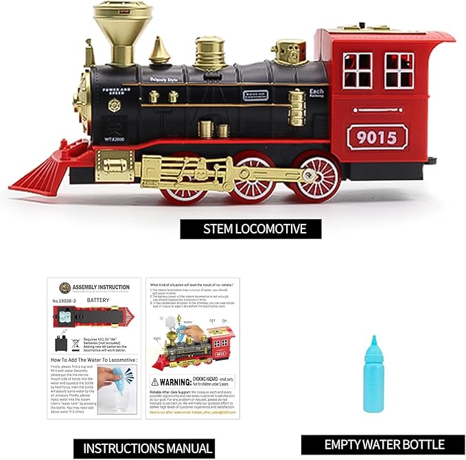Hot Bee Train Toys Train Steam Locomotive Engine Toy, Smoke, Lights & Sounds, for 3 4 5 6 7+ Year Old Kids