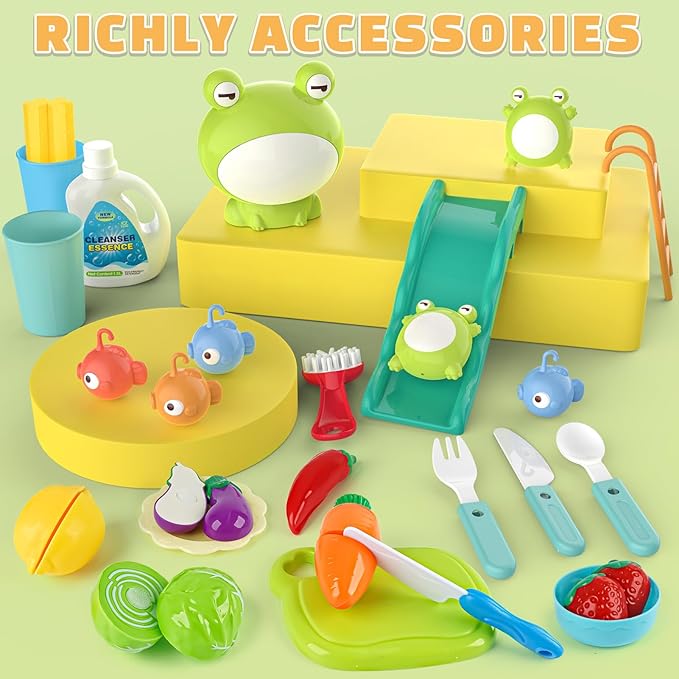 Dreamon Play Sink Toy with Running Water, Kids Play Kitchen Accessories with Automatic Water Circulation, Pool Floating Fishing Game, Toddler Kitchen Playset for Boys and Girls