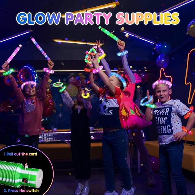 12 Pcs Glow Sticks Party Favors for Kids 4-8-12, Glow in the Dark Party Supplies, Light up Toys Sensory Pop Tubes, Glow Necklaces Bracelet Birthday New Years Eve Party Decorations Birthday Bag Stuffer