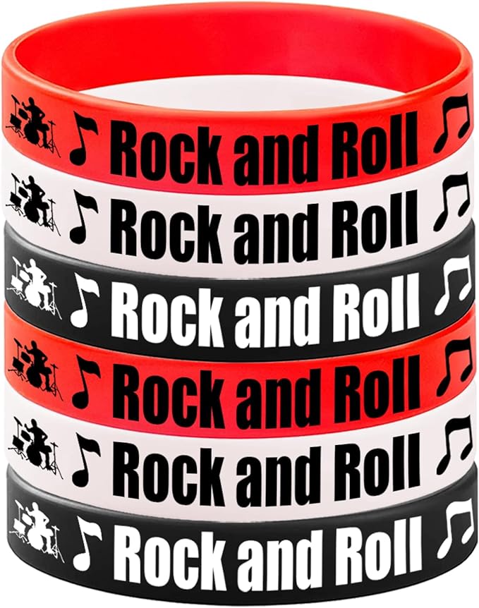 CupaPlay 24PCS Rock and Roll Rubber Bracelets -Rock and Roll Theme Party Supplies Decorations 80s 90s Party Music/Musical Birthday Baby Shower Silicone Wristbands Party Favors