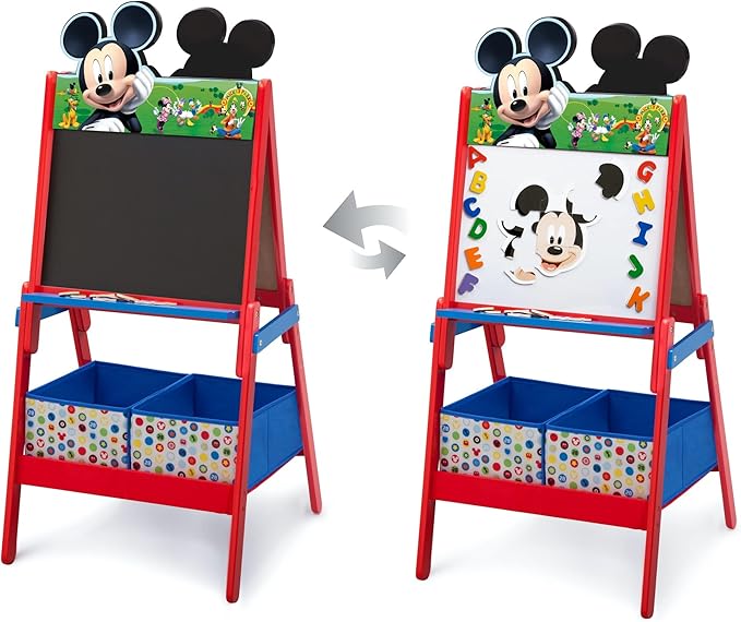 Delta Children Wooden Double-Sided Easel with Storage - Greenguard Gold Certified, Disney Mickey Mouse
