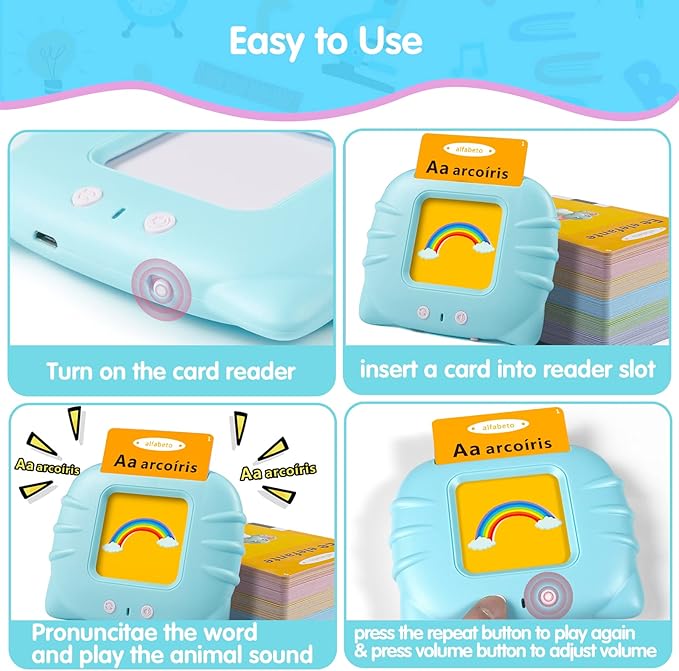 QuTZ ABC Learning Flash Cards for Toddlers 2-4 Bilingual Spanish English, Autism Toys, Speech Therapy Toys, Educational Learning Talking Sight Words Flash Cards for Boys and Girls, 275 Sight Words