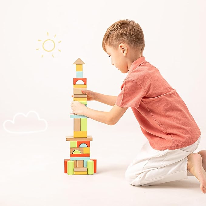 100pcs Building Blocks for Toddlers 1-3, Wooden Blocks for Kids with Storage Bucket and Shape Sorter Lid, Montessori Toys for 1 2 3 Year Old, Learning Toys for Preschool Girls and Boys