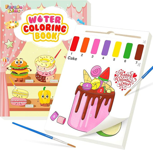Water Coloring Books for Toddlers - Easter Basket Stuffers Watercolor Paint Book Drawing Art Paper for Kids Mess Free Craft Supplies kit Toy for Age 3 4 5 6 Valentines Birthday Gift(Food)