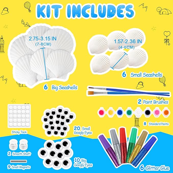Sea Shell Painting Kit for Kids, Christmas Birthday Gifts for Girls Boys Toys for Ages 4 5 6 7 8 9, Children DIY Creative Activity Art Toys with Refrigerator Magnets, 4-12 Year Old Arts & Crafts Gifts