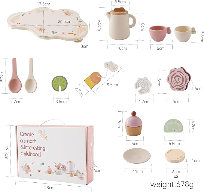 Tea Party Set for Kids - Wooden Tea Set for Little Girls 15PCS Silicone Toddler Tea Set Kitchen Accessories Pretend Play Toy Tea Set for Toddlers - Birthday Gift