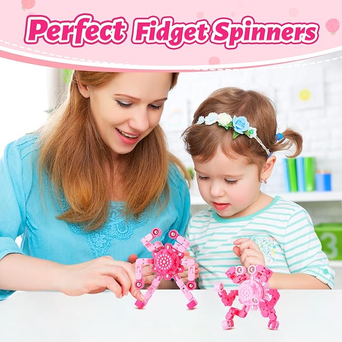 Transformable Fidget Spinners for Kids 8-12 and Adults Stress Relief Sensory Toys for Boys and Girls Fingertip Gyros for ADHD Autism for Kids (Fidget Toy- Rose)