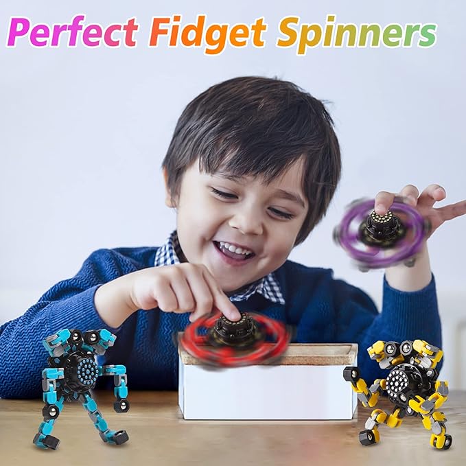 Transformable Fidget Spinners 4 Pcs for Kids and Adults Stress Relief Sensory Toys for Boys and Girls Fingertip Gyros for ADHD Autism for Kids Valentines Day Gifts (Fidget Toy 4pc)