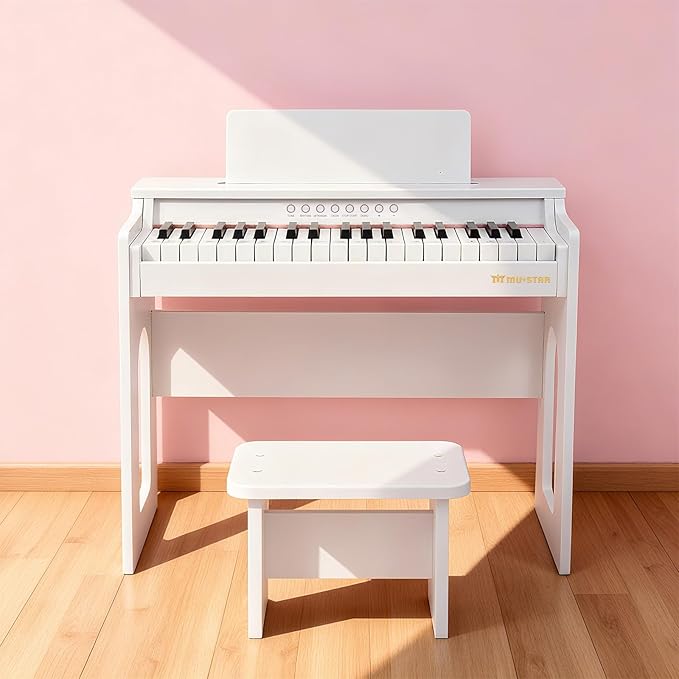 Kids Piano Keyboard, 37 Keys Wooden Digital Piano for Kids with Bench,Song Book, DIY Stickers, Cover, Education Creative Musical Instruments Toy for Boys & Grils Gifts