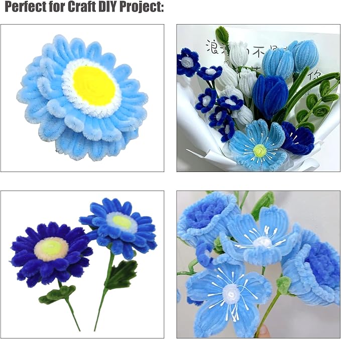 Swpohrat 100 Pieces Light Blue Pipe Cleaner Craft Set,Thick Fuzzy Chenille Stem Pipe Cleaners for DIY Craft Projects and Decorations